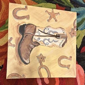 One-of-a-Kind Wooden boot adorned wall art